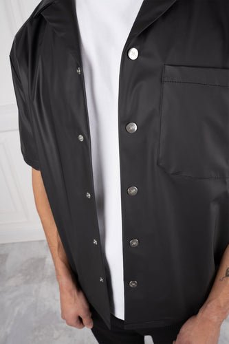 PU Boxy Over Shirt - Black