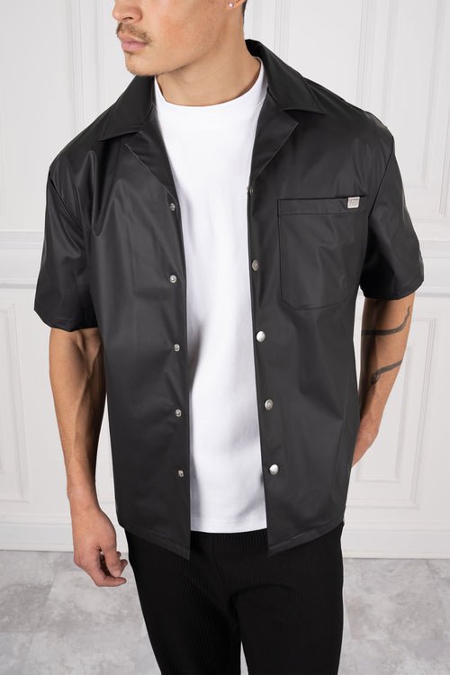 PU Boxy Over Shirt - Black