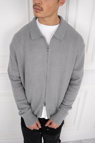 Relaxed Knitted Zip-Up Cardigan - Charcoal