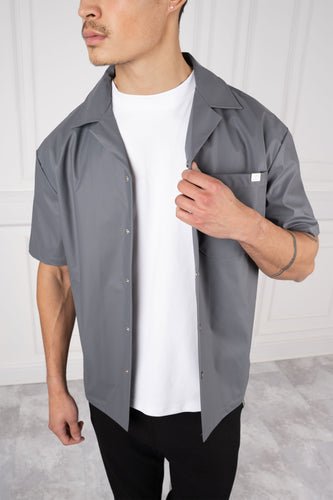 Pu Boxy Over Shirt - Charcoal