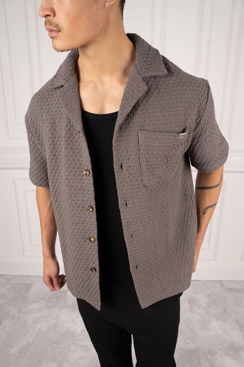 Waffle Oversized Resort Shirt - Charcoal