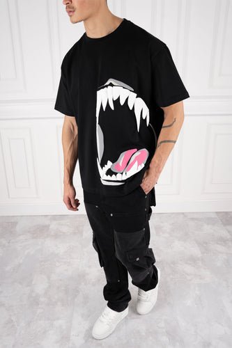 Jaws Puff Print Oversized T-Shirt - Black