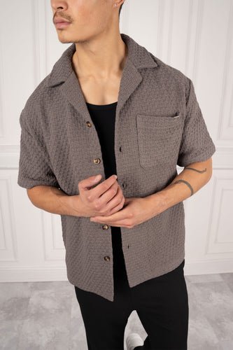 Waffle Oversized Resort Shirt - Charcoal