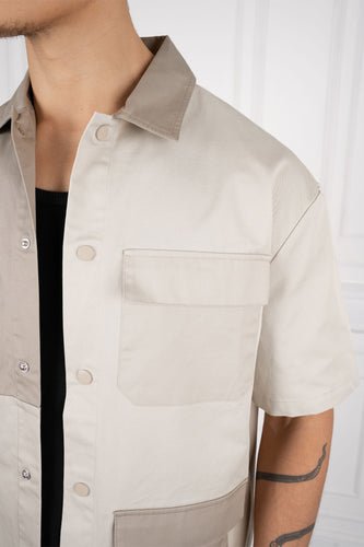 Boxy Panelled Over Shirt - Stone