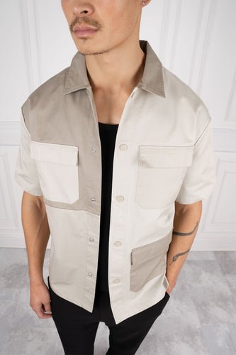 Boxy Panelled Over Shirt - Stone