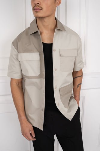 Boxy Panelled Over Shirt - Stone