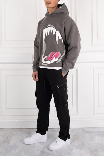 Jaws Oversized Puff Print Hoodie - Charcoal