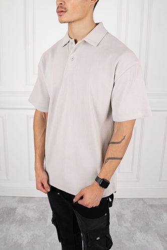 Ribbed Oversize Polo Shirt - Grey