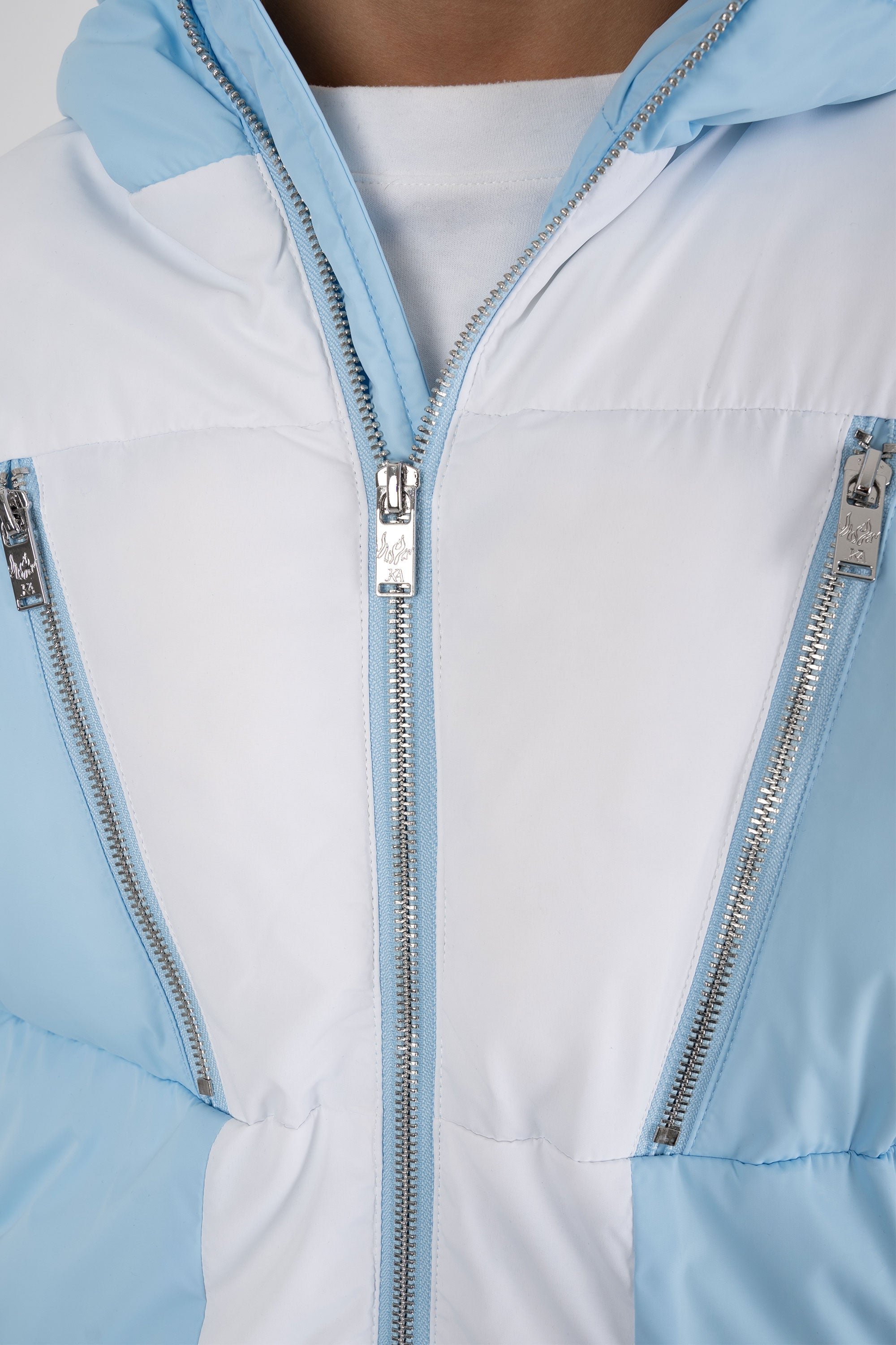 Split Panel Puffer Jacket - Pale Blue