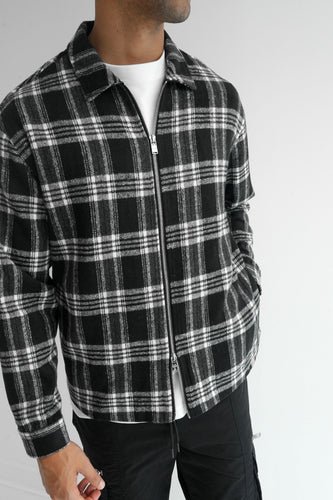 Boxy Checked Double Zip Shirt - Black