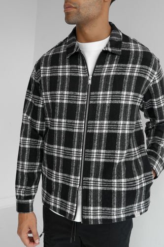 Boxy Checked Double Zip Shirt - Black