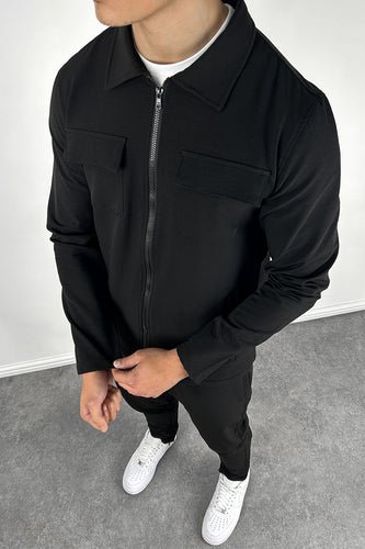 Tailored Cargo Zip-Up Overshirt - Black