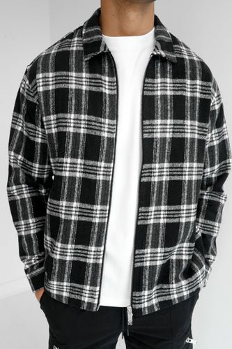 Boxy Checked Double Zip Shirt - Black