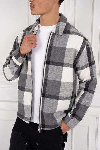 Boxy Checked Double Zip Shirt - Grey