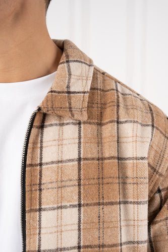 Boxy Checked Double Zip Shirt - Stone