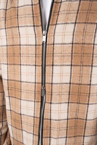 Boxy Checked Double Zip Shirt - Stone