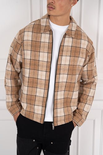 Boxy Checked Double Zip Shirt - Stone