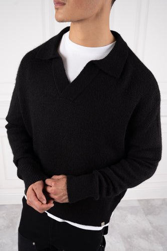 Relaxed Knitted Polo - Black