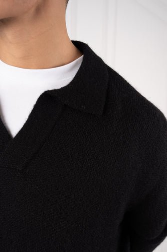 Relaxed Knitted Polo - Black