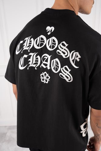 Choose Chaos Puff Print Oversized T-Shirt - Black