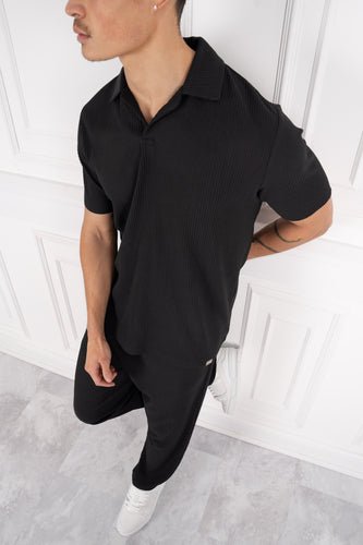 Pleated Polo Shirt - Black