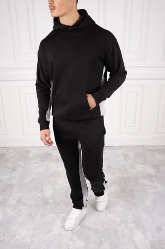 Vintage Flare Panel Tracksuit Hoodie - Black/Grey