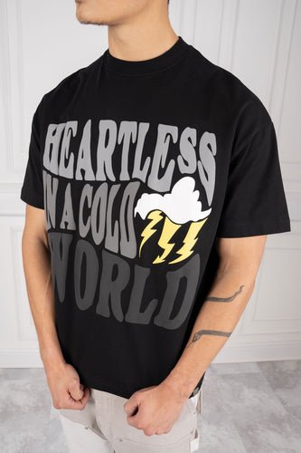 Heartless Oversized Puff Print T-Shirt - Black