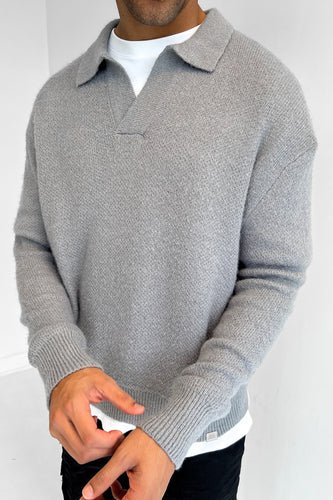 Relaxed Knitted Polo - Charcoal