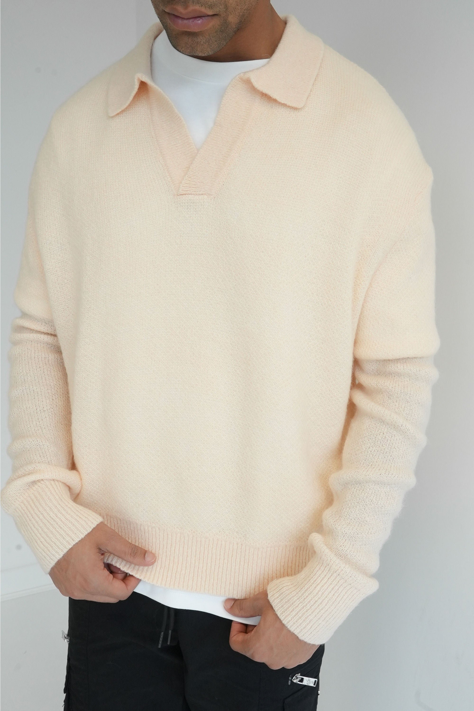 Relaxed Knitted Polo - Stone