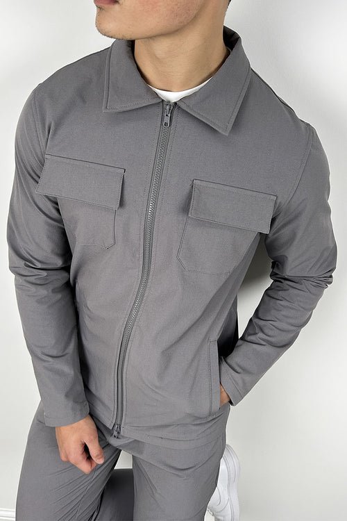 Tailored Cargo Zip-Up Overshirt - Charcoal