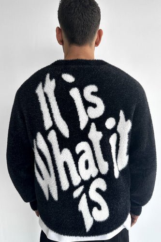 It Is What It Is' Mohair Crew Neck Sweatshirt - Black