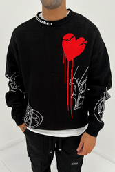 Shattered Oversized Knitted Sweatshirt - Black